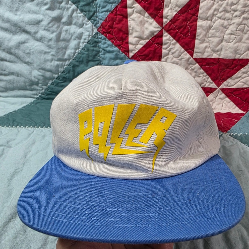 Poler Camp Vibes Snapback Hat White Blue Yellow Bolt Logo‎ Cotton Cap